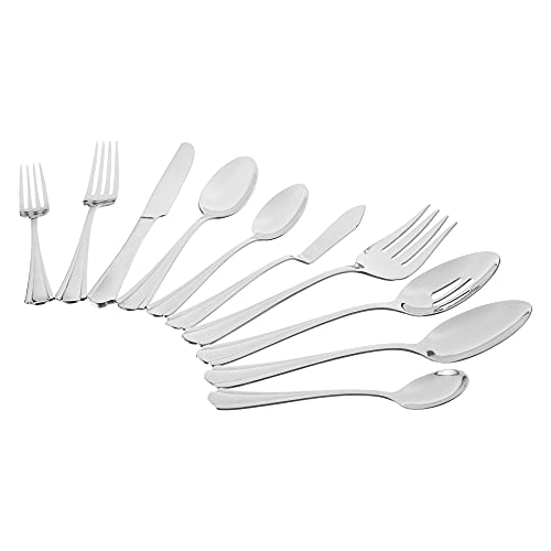 Image of AmazonBasics Cutlery 45-Piece Stainless Steel Flatware Silverware Set with Scalloped Edge, Service for 8