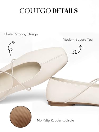 Image of Coutgo Womens Square Toe Ballet Flats Comfortable Slip On Mary Jane Flats Crisscross Strap Work Casual Shoes