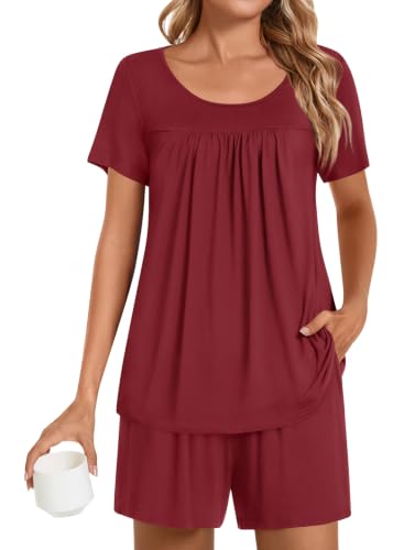 Image of POPYOUNG Pajama for Women Set Summer Pjs Lounge Shorts Sets Soft Sleepwear