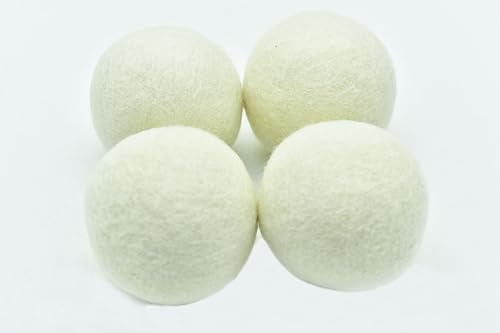 Pack of 4 Wool Laundry Dryer Ball by GK&CO-Reusable Extra Large Premium Natural Fabric Softener, Reduces Clothing Wrinkles, Eco-Friendly~Made of 100% Pure New Zealand Wool~Made in Nepal (4)