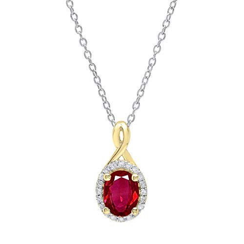 Dazzlingrock Collection 8X6mm Oval Created Gemstone & Round Diamond Womens Pendant (Silver Chain Included), 14K Solid Yellow Gold