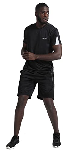 Image of BUYJYA Men's Workout Clothes Athletic Shorts Shirt Set 3 Pack for Basketball Football Exercise Training Running Gym