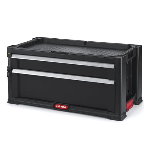 KETER Aufsatz mit 2 Schubladen für Werkzeugwagen, Modul, schwarz, 56,2 x 28,9 x 26,2 cm