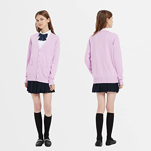 Image of jinghuiyue Women's Cardigan School Uniform Sweater V Neck Button Down Knit Cardigans Coat with Pockets