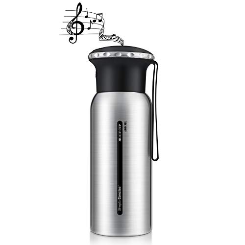 PUAIDA Thermoskanne, 460 ML Kaffee Thermobecher, Edelstahl Trinkflasche mit IPX6 Wasserdicht Bluetooth Lautsprecher Abdeckung, Isolierflasche für Sport, Outdoor, Camping, Baby