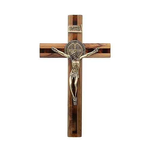 Image of Intercession Saint Benedict Wall Crucifix with Inner Cross (Antique Gold)