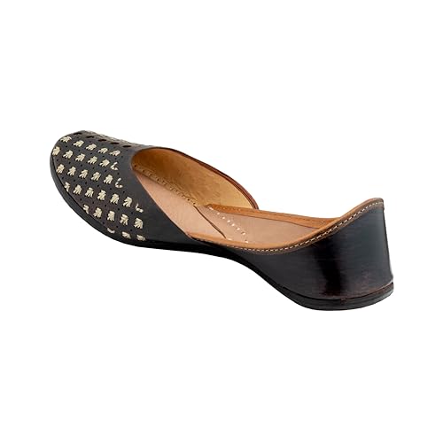 Image of KORAKARI Women's Traditional Ethnic Amber Punjabi Jutti, Leather Flat Comfortable Mojaris for Girls