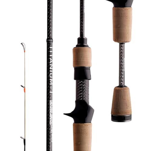 PURELURE Titanium-T Extra Ultralight BFS Baitcaster Rod 5'3'' Carbon Fiber Ultra Light Fishing Rod Fast Action Baitcasting Rod 2Pcs for Trout Panfish, Titanium Tip & Guide, AA+ Cork Handle