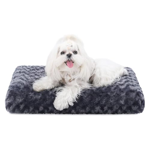 Image of KSIIA Washable Dog Bed Small Dog Crate Bed Plush Pet Mat 17 inchx12 inch Dark Gray