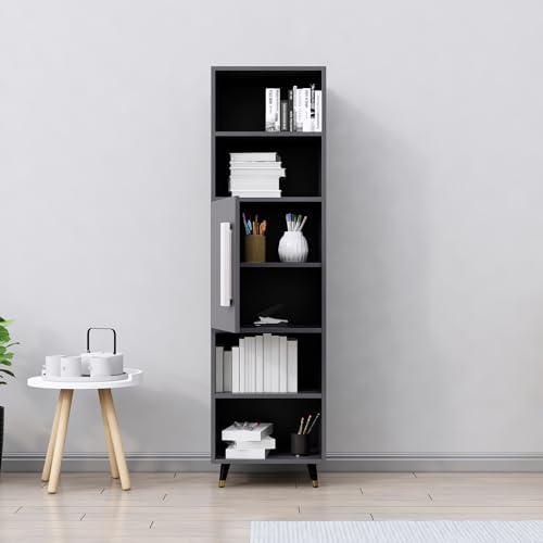 Image of Bniture Bookshelf for Home | Engineered Wood Book Shelf with 1 Door & 4 Shelf | Open Book Shelf Stand for Library | Multipurpose Display Organizer for Living Room, Study & Office | Slate Grey