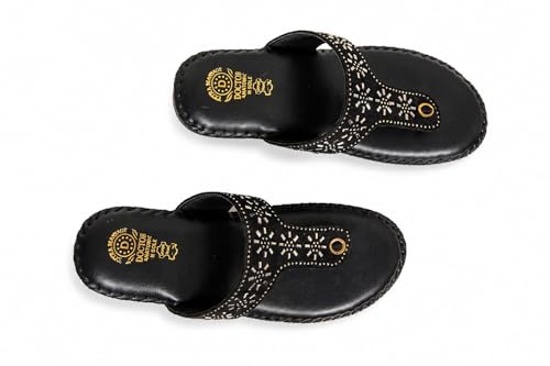 Image of Women's Black Synthetic Leather Flat Sandals | Trendy Comfortable Casual Wear Footwear