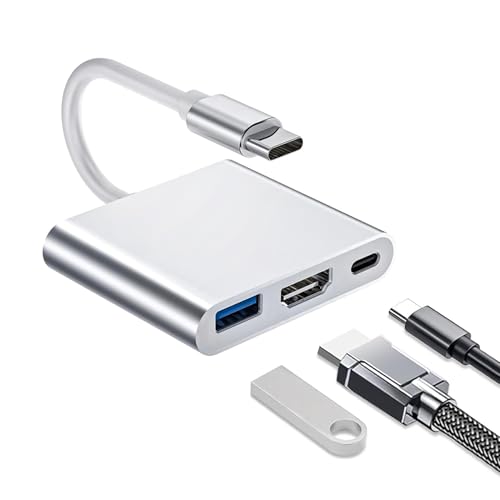 USB C auf HDMI Adapter, Type C zu HDMI 4K 60Hz 3-in-1 Multiport Adapter mit 100W PD USB 3.0 5Gbps Aluminiumgeh&auml;use Kompatibel mit Laptop Tablet Smartphone MacBook Surface Galaxy S25 Switch Windows
