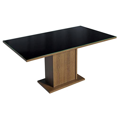 Image of Madesa Avril 4 Seater Dining Set, Rectangular Glass Overlay Table, 4 Cushioned Chairs, Engineered Wood, Black Gray, 160 cm