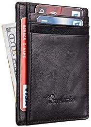 Travelambo Front Pocket Minimalist Leather Slim Wallet RFID Blocking Medium Size(vintage black)