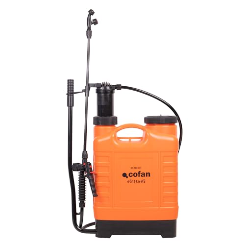 Cofan Pulverizador de Espalda Manual 12L Profesional, con Lanza 50 cm y 3 Boquillas, Presión 3 Bares, Ergonómico, Ligero y Resistente
