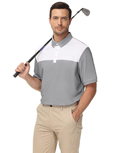 Moheen Men's Regular-Fit Quick-Dry Golf Polo Shirt Knit Collared Active Moisture Wicking T-Shirt (Gray/White,Xl) #TOP2