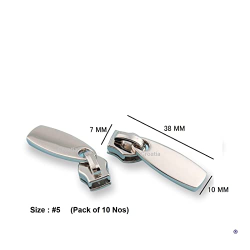 Image of Croatia Heavy Metal Zipper Sliders Zipper Repair Size #5 (Silver) Replacement Sewing DIY for Luggage Purses Bags (Pack of 10)