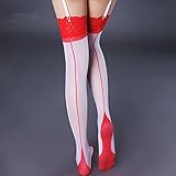 ShZyywrl Strümpfe Sexy Modestrümpfe Strümpfe Patchwork Spitzenoberteil Oberschenkel Hohe Strümpfe Retro Kubanischer Absatz Rückenlinie