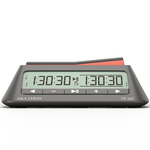 A&A Chess Clock, Digital Chess Timer with 36 Tournament Modes, Stylish Minimalist Design with Rocker, Portable Timer for Chess & Board Games (Black)