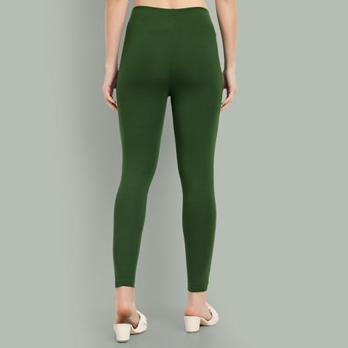 Image of ONE SKY Women Ankle Length Leggings | Premium Cotton Modal Spandex Blend | High Waist Stretchable & Bio-Washed Fabric | Colour-Lock | Ethnic Leggings for Women