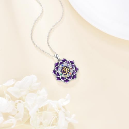 Chakra Necklace Sterling Silver Purple Lotus Pendant Yoga Lotus Jewelry Gift for Women3