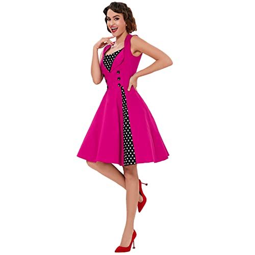 Image of KILLREAL Women's Vintage Polka Dot Print A-Line Pin Up Style Sleeveless Cocktail Party Casual Dress