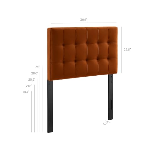 Image of Modway Lily Twin Size Stain-Resistant Performance Velvet Headboard in Rust - Velvet Upholstery with Button Tufting and 4 Adjustable Height Positions
