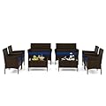 Tangkula 8 Piece Patio Rattan Conversation Set, Outdoor Wicker Furniture Set with Chair, Loveseat & Tempered Glass Table, Cozy Seat Cushions, Outside Sectional Sofa Set for Backyard, Porch