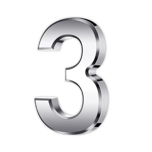 Door Numbers, 3 Inches 3D House/Mailbox Numbers Waterproof Address Numbers Self Adhesive Stickers for House Mailbox Apartment Hotel Courtyard Cafe Silver (Silver, 3)