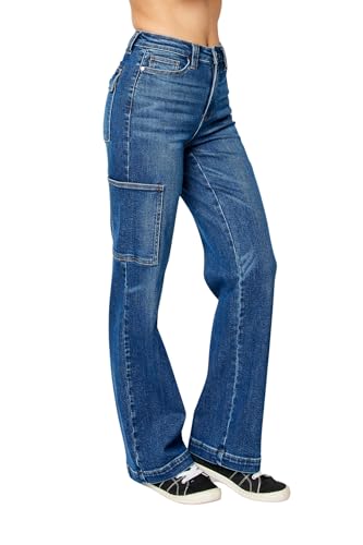 Judy Blue Women's High Waisted Wide Leg Cargo Pocket Jeans4