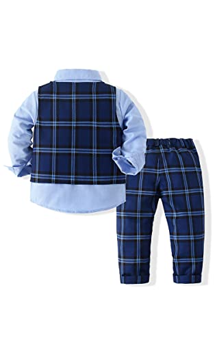 Baby Boys' 3 Piece Gentleman Set with Shirt,Bowtie,Lattice Vest and Pant2