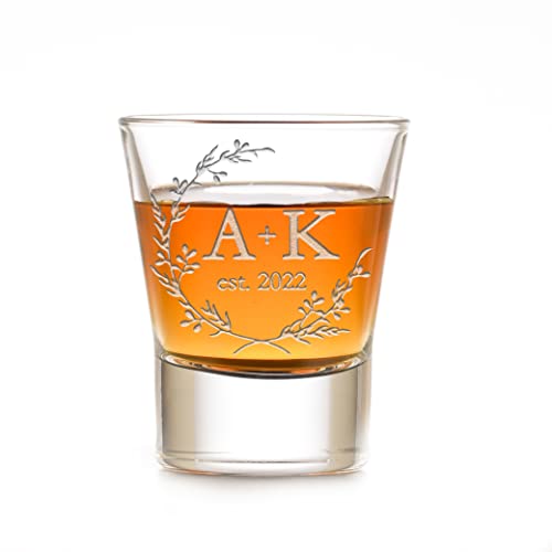 Custom Established Date With Initials Wedding Favor Shot Glass (Set of 2)
