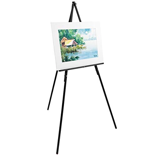 Creative Mark Thrifty Wood Tripod Display Easel Stand for Painting Single Unit- Durable Light Weight and Foldable with Adjustable Angle and Wheel - Drawing & Painting - Black Finish - Ideal For Artist
