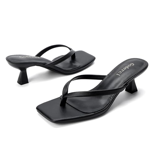 Image of Goderci Kitten Flip Flop Thong Low Heels for Women Square Open Toe Slip On Heeled Sandals