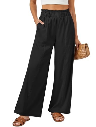 SEMARO Womens Casual Linen Feel Wide Leg Pants High Waist Palazzo Flowy Trousers Beach Vacation Outfits 2025