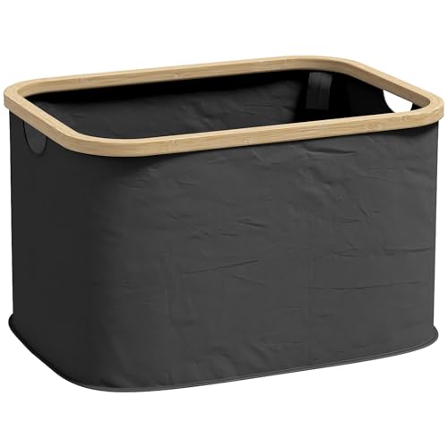 HOMCOM Panier à linge pliable 36 L corbeille linge sale avec poignées rainurées, bac à linge pour salle de bain, chambre à coucher, buanderie, noir