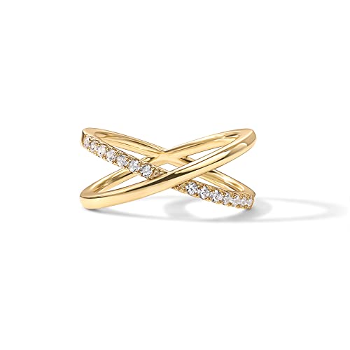 PAVOI 14K Gold Plated X Ring | Simulated Pavé Diamond CZ Criss Cross Ring for Women3