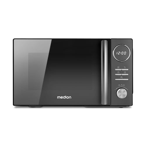MEDION Micro-onde 3en1 avec gril et air chaud combiné (23L, 900W, 1000 W gril, 1680 W air chaud, 10 programmes automatiques, 5 niveaux de puissance, mode décongeler, design miroir, MD11493) noir