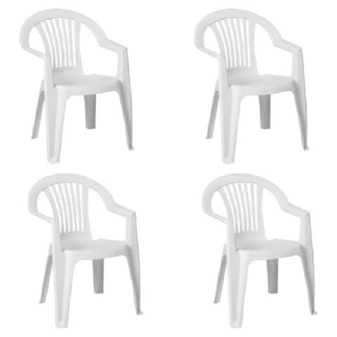 Solycarpa Pack 4 Silla Jardín Exterior de Plástico Blanca con Reposabrazos Cover
