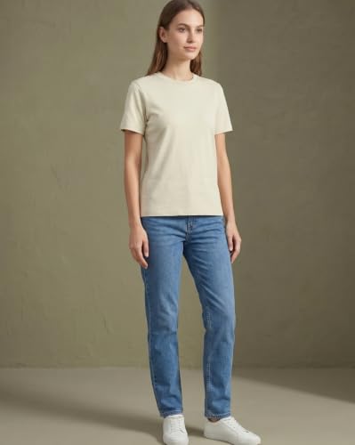 Image of NOBERO 100% Cotton T-Shirts for Women Stylish | Regular Fit | Solid T Shirts for Women 180 GSM Combed Cotton | Crew Neck Half Sleeve