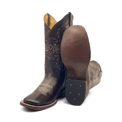 Women's Square Toe Western Leather Boots Midcalf Cowboy Boots3