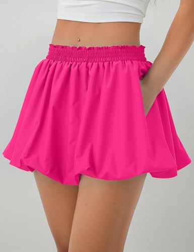 COZYPOIN Womens Bubble Skirt Boho Elastic High Waisted Cute Ruffle Puffy Balloon Shorts Y2K Going Out Mini Skorts Pockets2