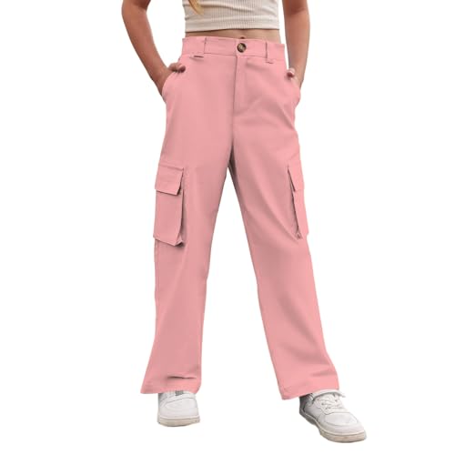 Girls Cargo Sweatpants Baggy Wide Leg Sweat Pants Elastic Waist Athletic Workout Trousers Streetwear with Pockets