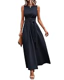 QUNERY Vestidos Mujer Verano Elegante Largo Vestido Playa Verano Sin Mangas Casual Vestido con Bolsillos Azul Marino S