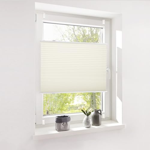 Deswell Plissee ohne Bohren Klemmfix Beige B70 x H100 cm Plisseerollo Sonnenschutz und Sichtschutz Jalousien Easyfix Plissees… – Ansicht 1