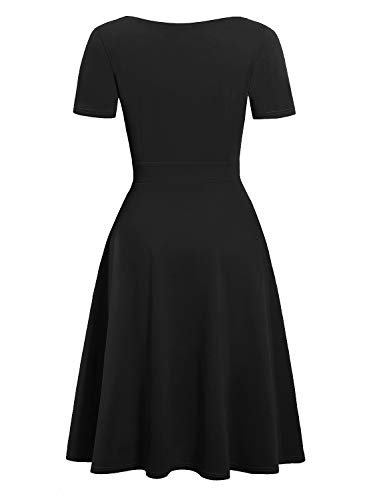 Women's Elegant Vintage Dresses Knee Length Casual Floral Print Work Party Peter Pan Collar A-Line Dress with Pockets 9783