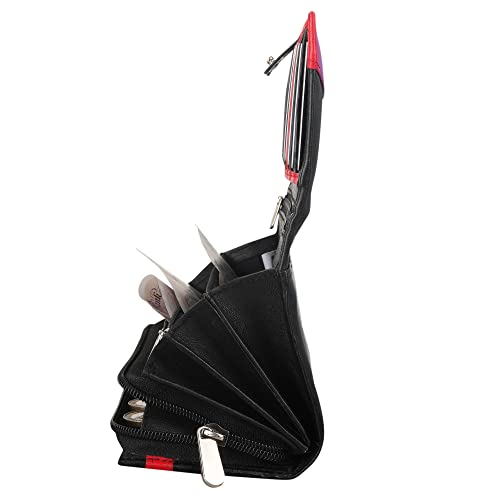 Women's Ladies RFID Blocking Luxury Soft Real Napa Leather Clutch Wallet Long Flapover Purse Black Red 3704