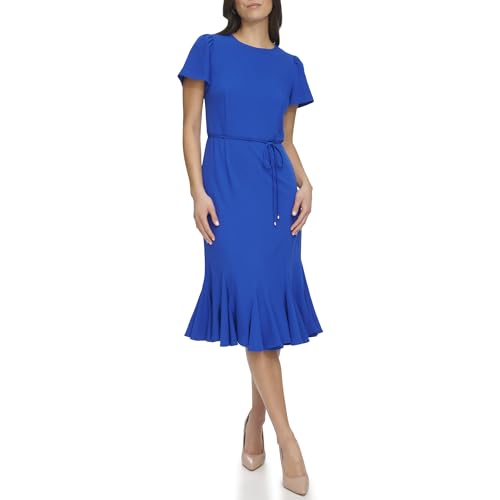 Image of Tommy Hilfiger Women's Short Sleeve Pleated Hem Rope Belt Midi Dress