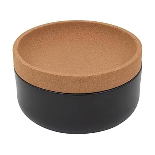 Image of Kamenstein Ceramic and Cork Large Breathable Produce Bowl with Lid to Naturally Extend Produce Freshness, Natural Cork and Black Ceramic