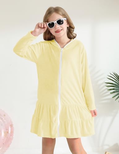 Image of Girls Swim Cover Up Kids Long Sleeve Swimsuit Coverup Terry Beach Pool Clothes with Sunglasses